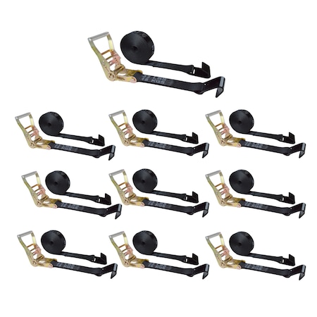 Tie 4 Safe 2 x 30' Ratchet Tie Downs w/ Flat Hooks, WLL- 3,333 lbs., PK10 RT04C-530-M11N-BLK-10